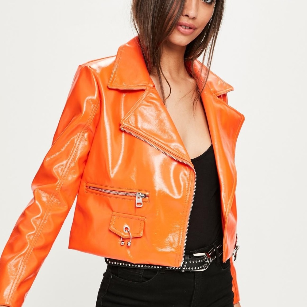 Orange leather(faux)  jacket